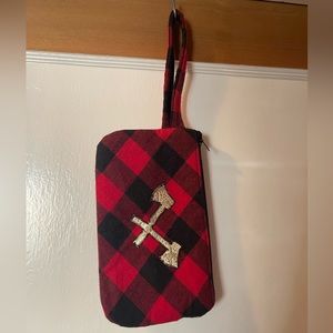 Buffalo Plaid Clutch with Axe Applique in gold fabric 5.5”x9”